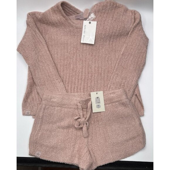 Barefoot Dreams Set Girls Size 6/7 Hoodie And Shorts Pink Comfy Cozy $148